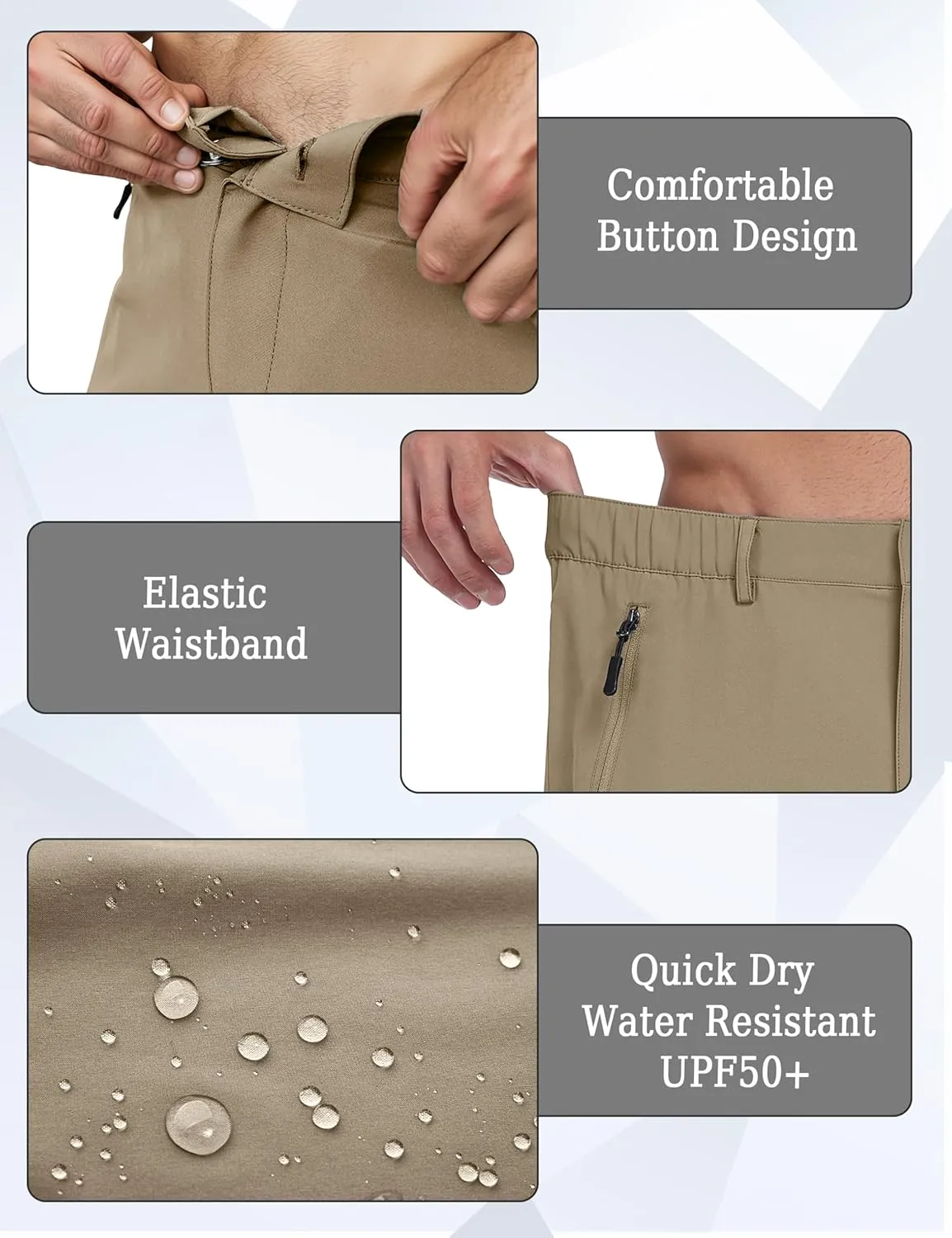 Mens Hiking Cargo Summer Shorts 9" Quick Dry Lightweight Outdoor Fishing Golf Casual Elastic Waist Loose Fit 6 Pocket