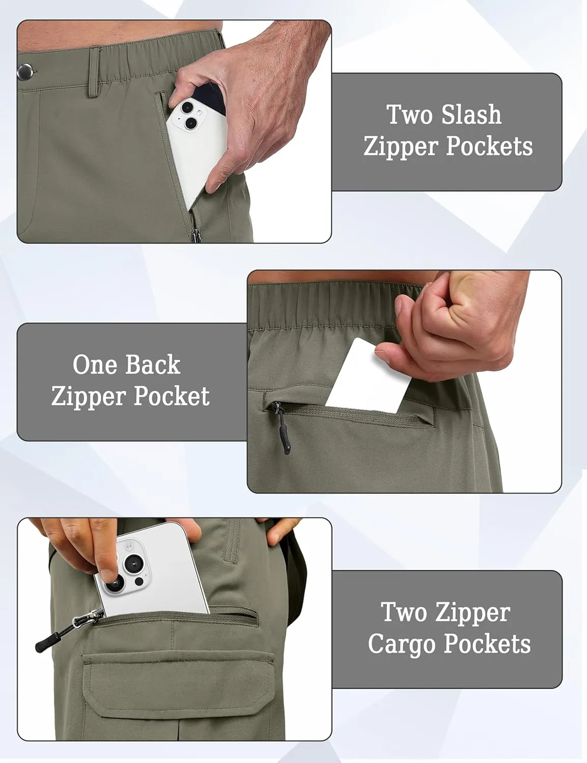 Mens Hiking Cargo Summer Shorts 9" Quick Dry Lightweight Outdoor Fishing Golf Casual Elastic Waist Loose Fit 6 Pocket