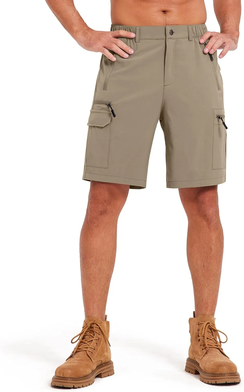Mens Hiking Cargo Summer Shorts 9" Quick Dry Lightweight Outdoor Fishing Golf Casual Elastic Waist Loose Fit 6 Pocket
