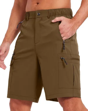 Mens Hiking Cargo Summer Shorts 9" Quick Dry Lightweight Outdoor Fishing Golf Casual Elastic Waist Loose Fit 6 Pocket