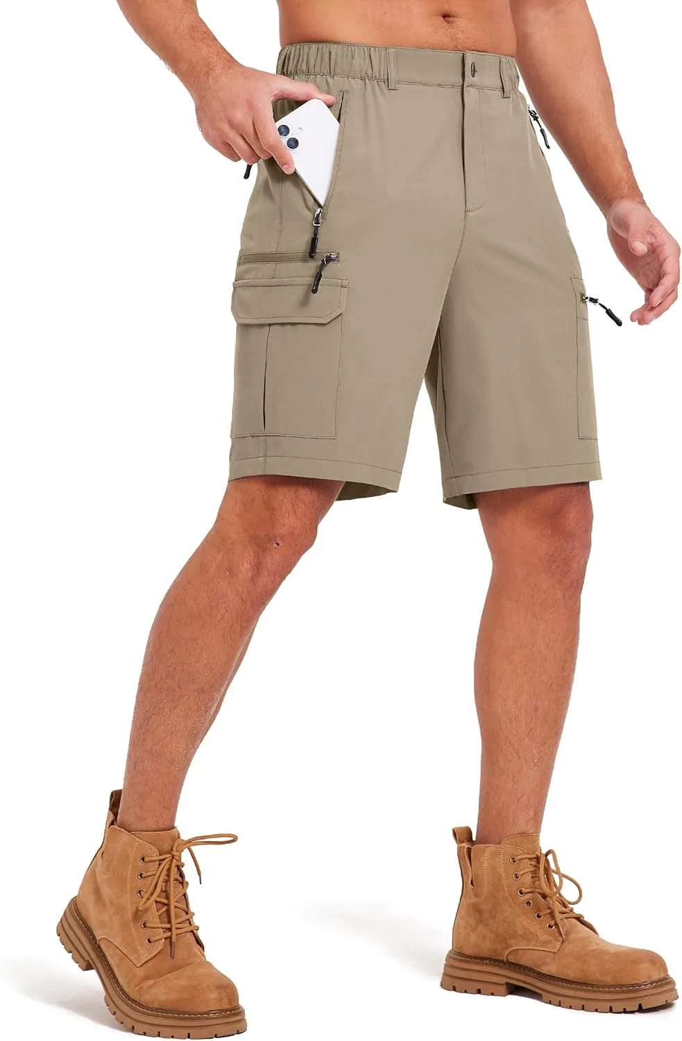 Mens Hiking Cargo Summer Shorts 9" Quick Dry Lightweight Outdoor Fishing Golf Casual Elastic Waist Loose Fit 6 Pocket
