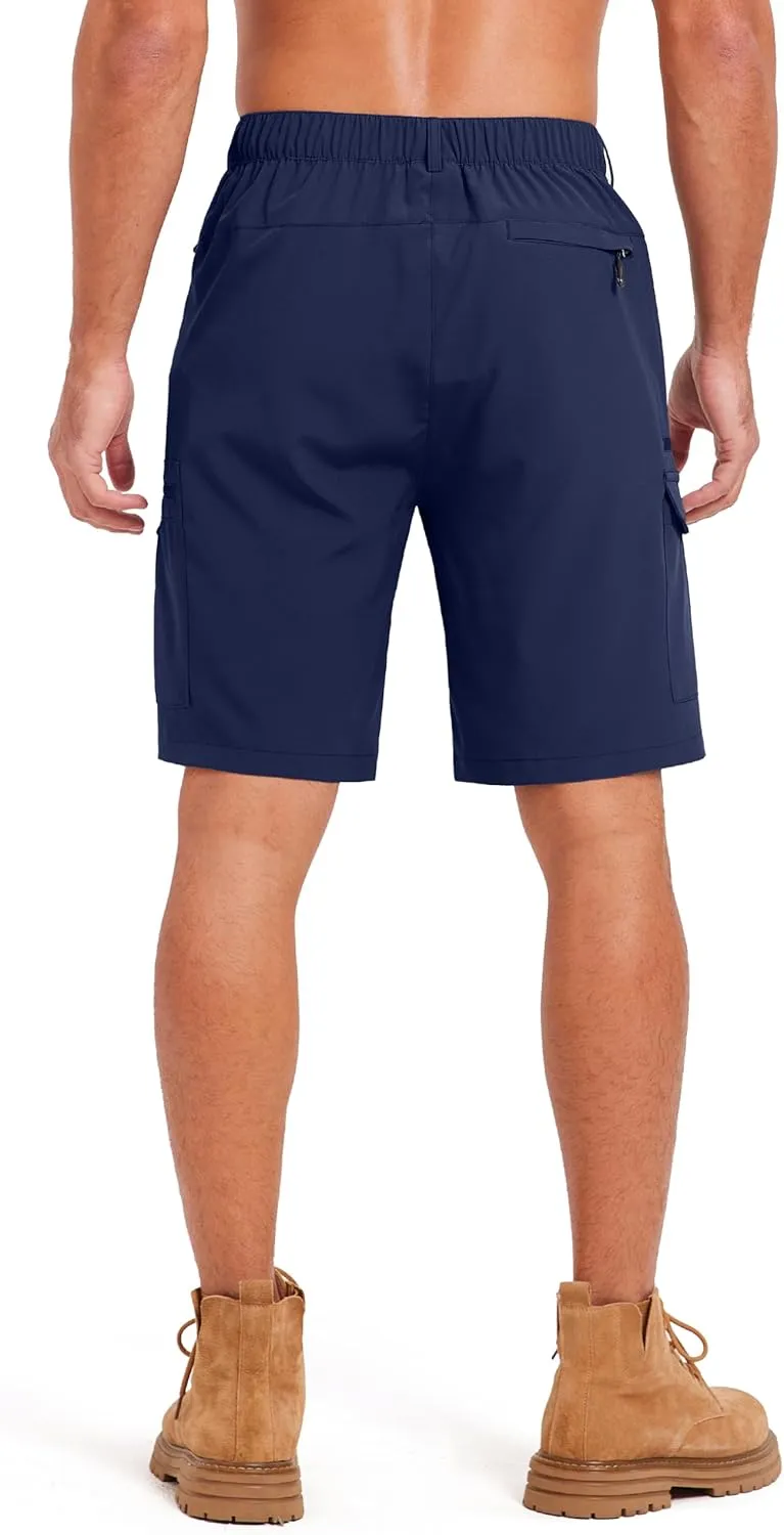 Mens Hiking Cargo Summer Shorts 9" Quick Dry Lightweight Outdoor Fishing Golf Casual Elastic Waist Loose Fit 6 Pocket