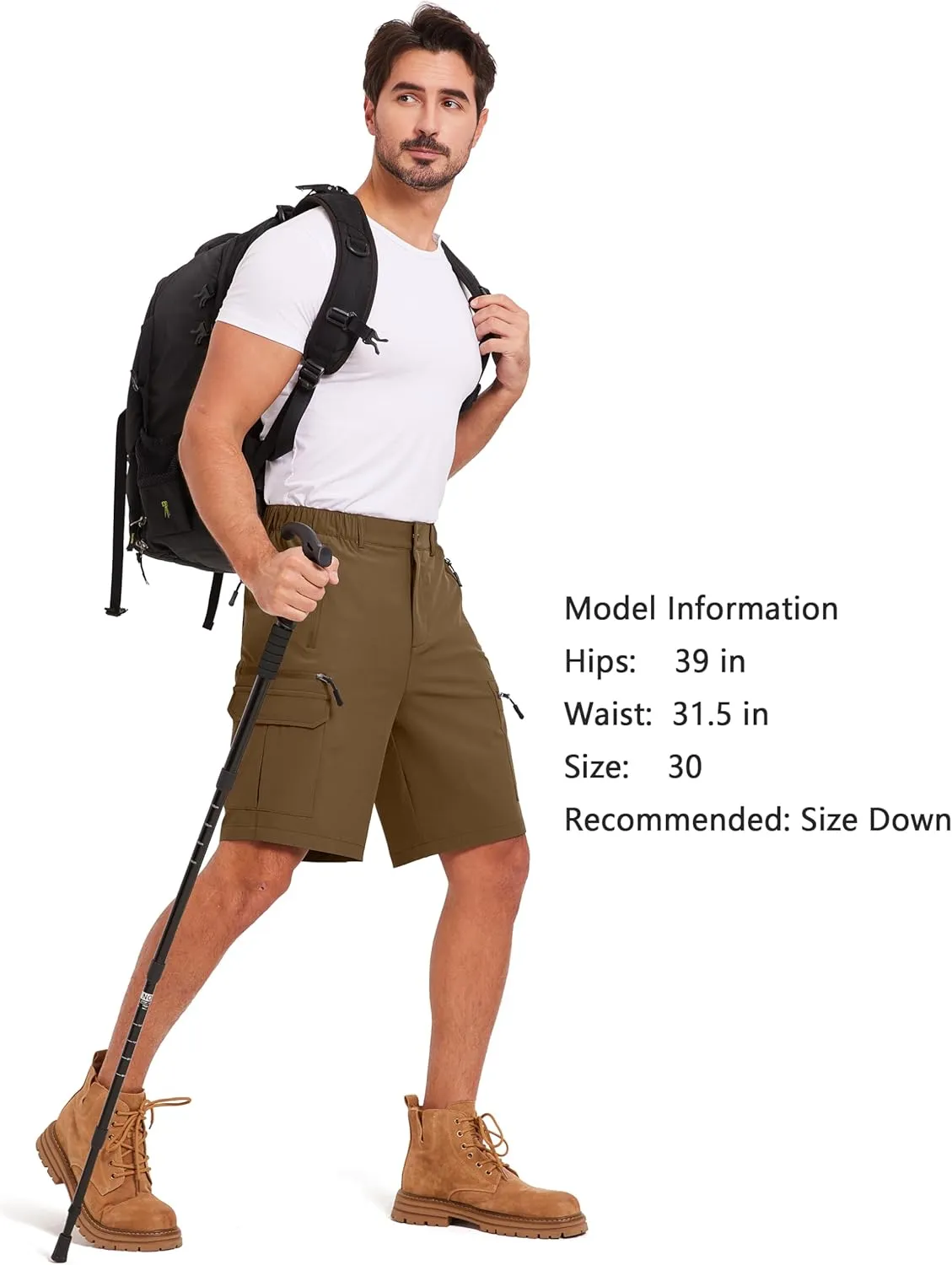 Mens Hiking Cargo Summer Shorts 9" Quick Dry Lightweight Outdoor Fishing Golf Casual Elastic Waist Loose Fit 6 Pocket