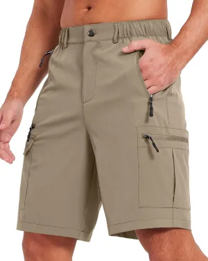 Mens Hiking Cargo Summer Shorts 9" Quick Dry Lightweight Outdoor Fishing Golf Casual Elastic Waist Loose Fit 6 Pocket