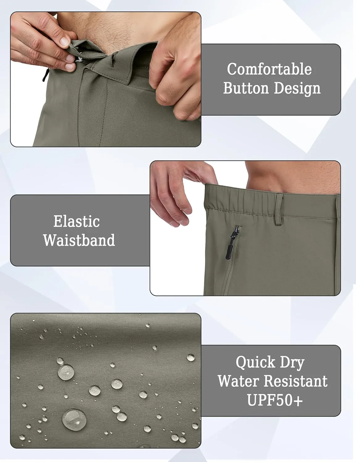Mens Hiking Cargo Summer Shorts 9" Quick Dry Lightweight Outdoor Fishing Golf Casual Elastic Waist Loose Fit 6 Pocket