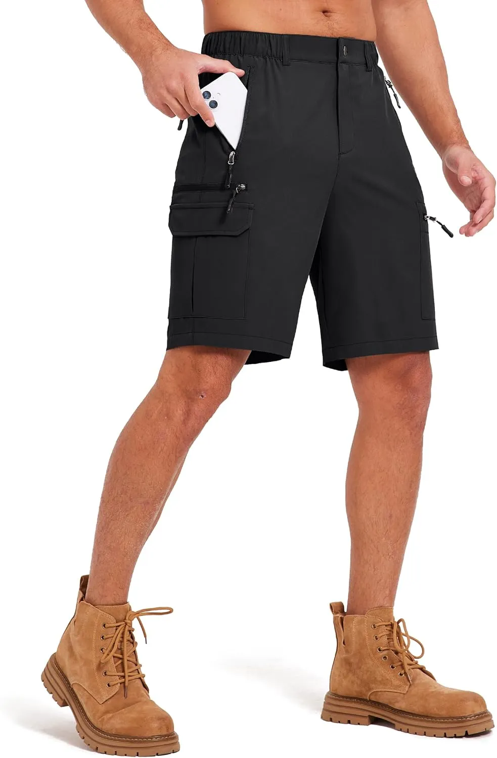 Mens Hiking Cargo Summer Shorts 9" Quick Dry Lightweight Outdoor Fishing Golf Casual Elastic Waist Loose Fit 6 Pocket