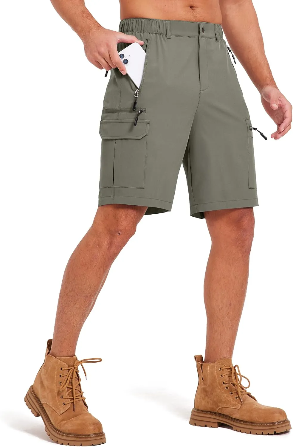 Mens Hiking Cargo Summer Shorts 9" Quick Dry Lightweight Outdoor Fishing Golf Casual Elastic Waist Loose Fit 6 Pocket