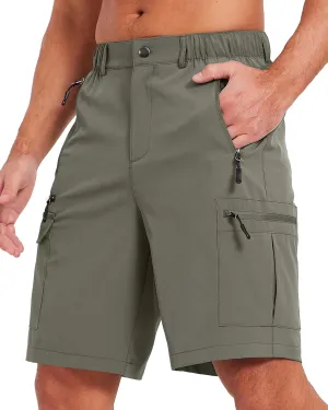 Mens Hiking Cargo Summer Shorts 9" Quick Dry Lightweight Outdoor Fishing Golf Casual Elastic Waist Loose Fit 6 Pocket