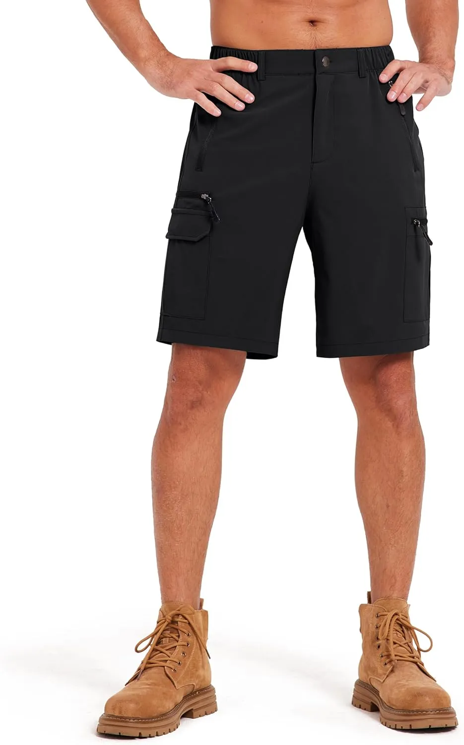 Mens Hiking Cargo Summer Shorts 9" Quick Dry Lightweight Outdoor Fishing Golf Casual Elastic Waist Loose Fit 6 Pocket