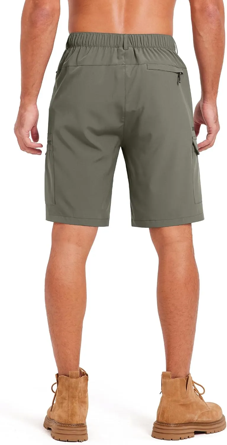 Mens Hiking Cargo Summer Shorts 9" Quick Dry Lightweight Outdoor Fishing Golf Casual Elastic Waist Loose Fit 6 Pocket