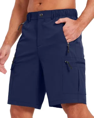 Mens Hiking Cargo Summer Shorts 9" Quick Dry Lightweight Outdoor Fishing Golf Casual Elastic Waist Loose Fit 6 Pocket