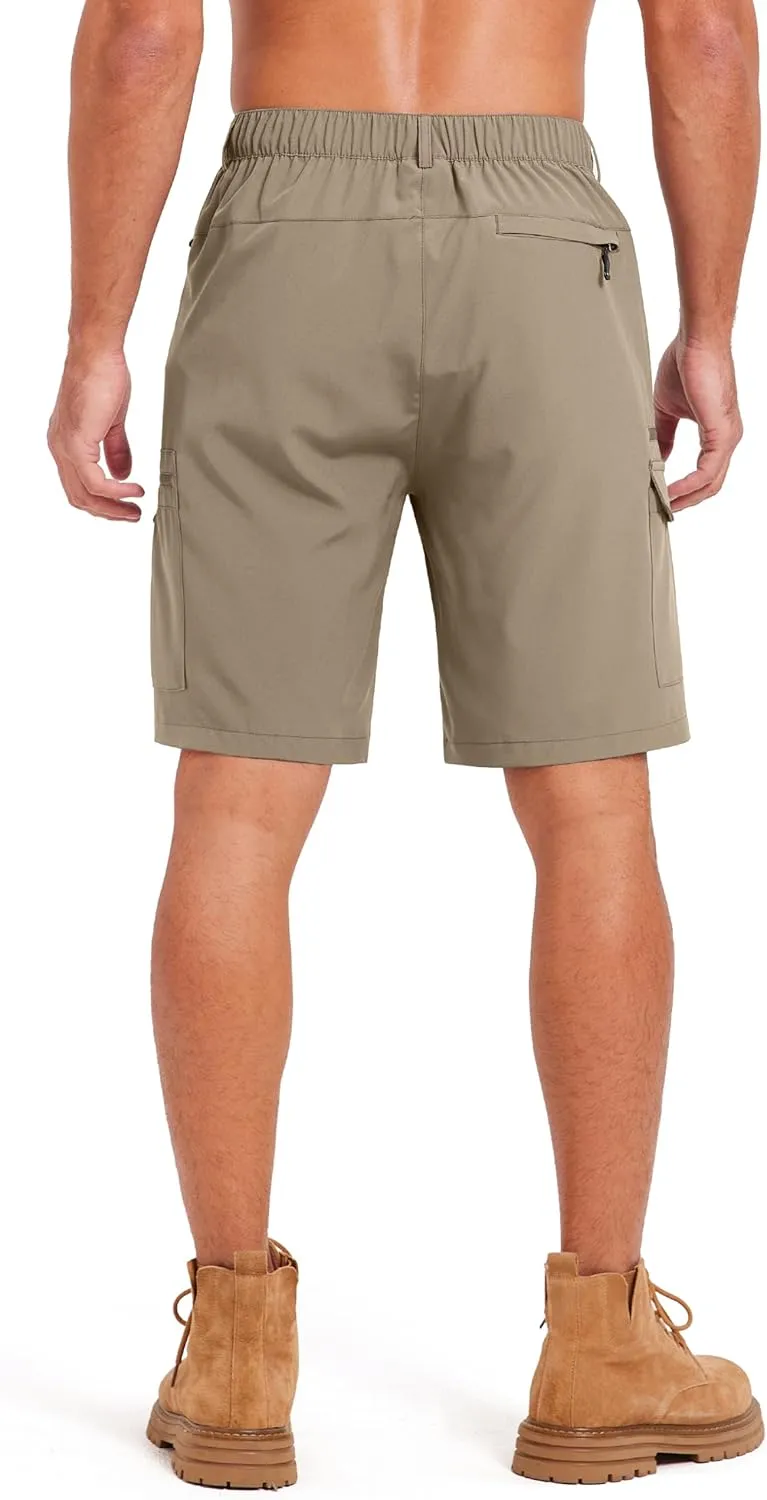 Mens Hiking Cargo Summer Shorts 9" Quick Dry Lightweight Outdoor Fishing Golf Casual Elastic Waist Loose Fit 6 Pocket