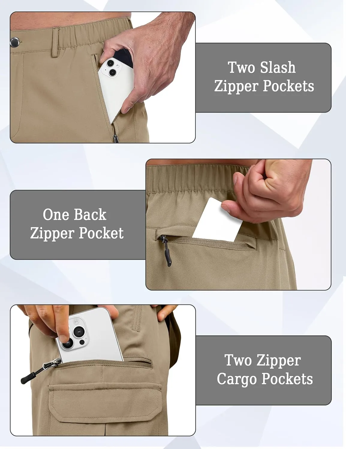 Mens Hiking Cargo Summer Shorts 9" Quick Dry Lightweight Outdoor Fishing Golf Casual Elastic Waist Loose Fit 6 Pocket