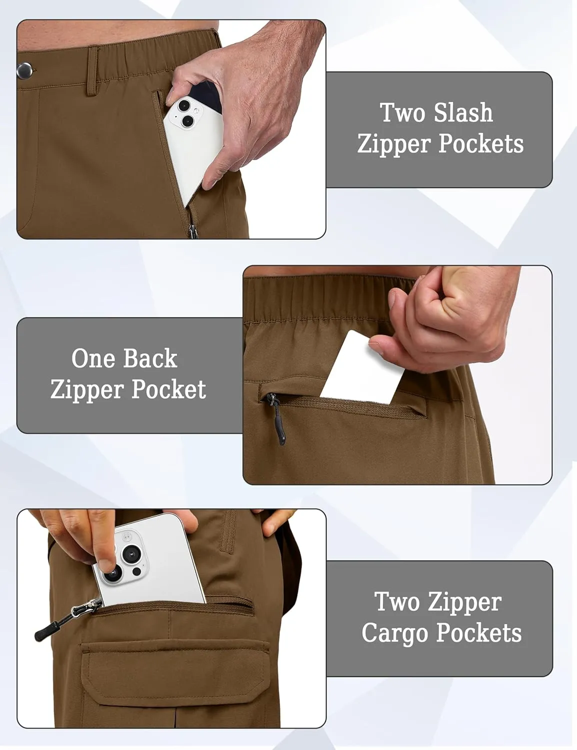 Mens Hiking Cargo Summer Shorts 9" Quick Dry Lightweight Outdoor Fishing Golf Casual Elastic Waist Loose Fit 6 Pocket
