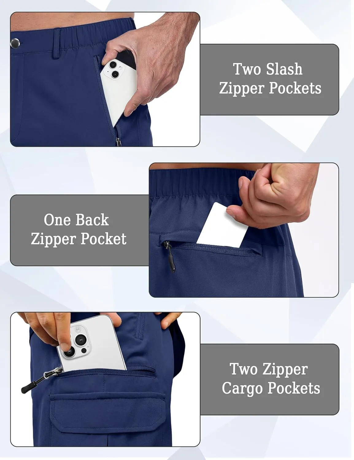Mens Hiking Cargo Summer Shorts 9" Quick Dry Lightweight Outdoor Fishing Golf Casual Elastic Waist Loose Fit 6 Pocket