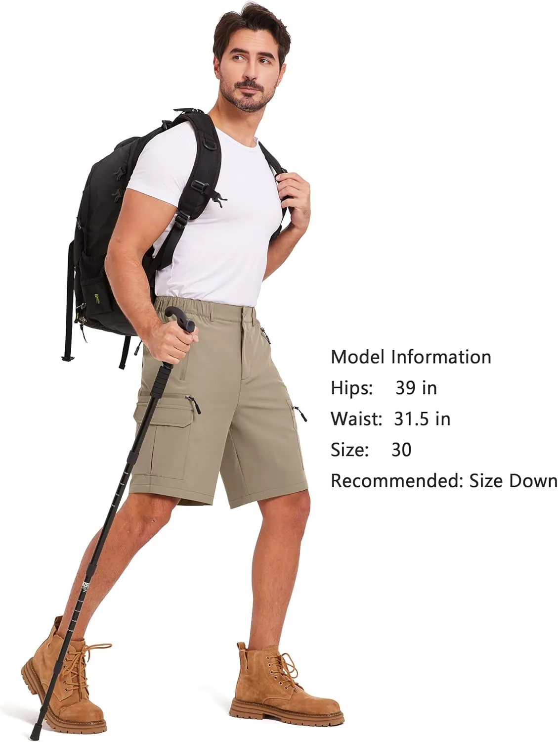 Mens Hiking Cargo Summer Shorts 9" Quick Dry Lightweight Outdoor Fishing Golf Casual Elastic Waist Loose Fit 6 Pocket