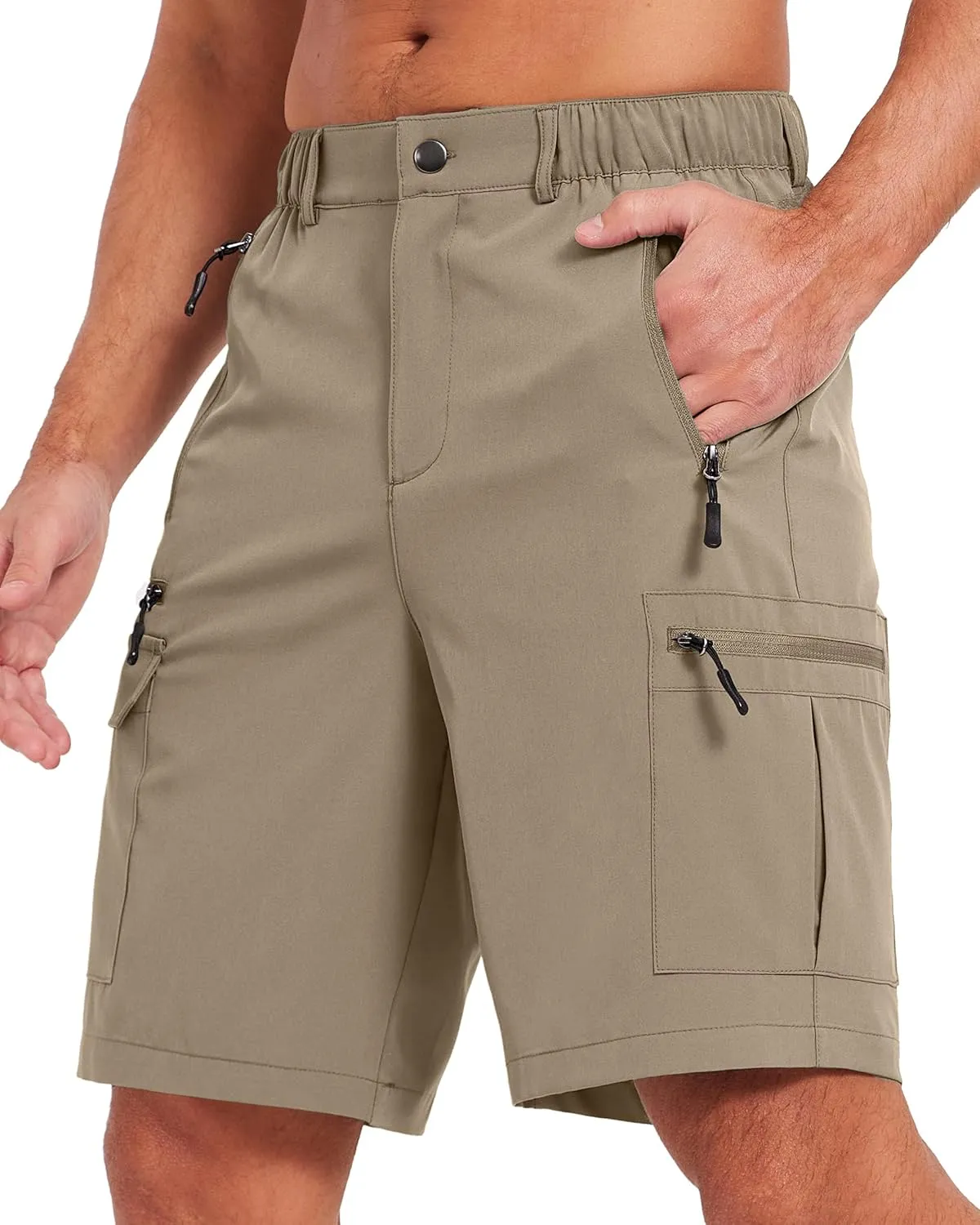 Mens Hiking Cargo Summer Shorts 9" Quick Dry Lightweight Outdoor Fishing Golf Casual Elastic Waist Loose Fit 6 Pocket