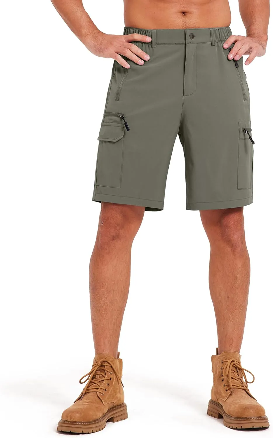 Mens Hiking Cargo Summer Shorts 9" Quick Dry Lightweight Outdoor Fishing Golf Casual Elastic Waist Loose Fit 6 Pocket