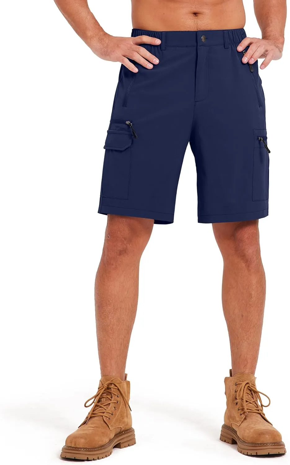 Mens Hiking Cargo Summer Shorts 9" Quick Dry Lightweight Outdoor Fishing Golf Casual Elastic Waist Loose Fit 6 Pocket