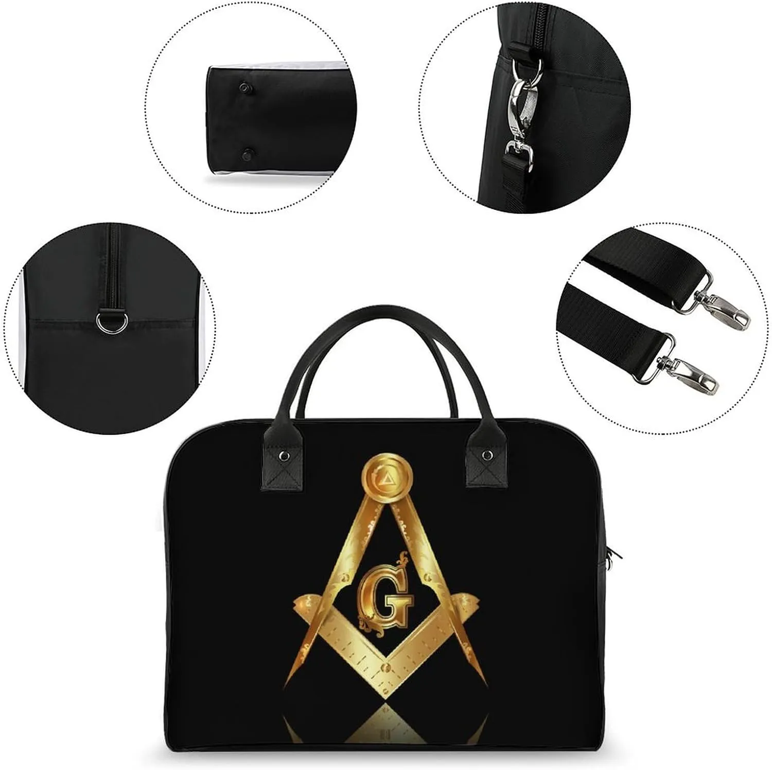 Men's Large Carry On Bag, Travel Bag Fashion Duffel Bag, Portable Weekend Overnight Hand Bag, Airplane Portable Bag Compatible with Gold Freemason Freemasonry Masonic