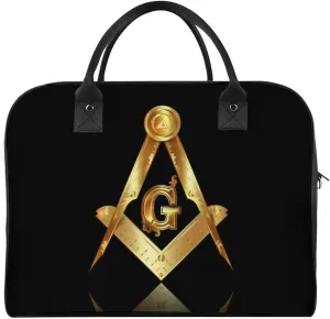 Men's Large Carry On Bag, Travel Bag Fashion Duffel Bag, Portable Weekend Overnight Hand Bag, Airplane Portable Bag Compatible with Gold Freemason Freemasonry Masonic