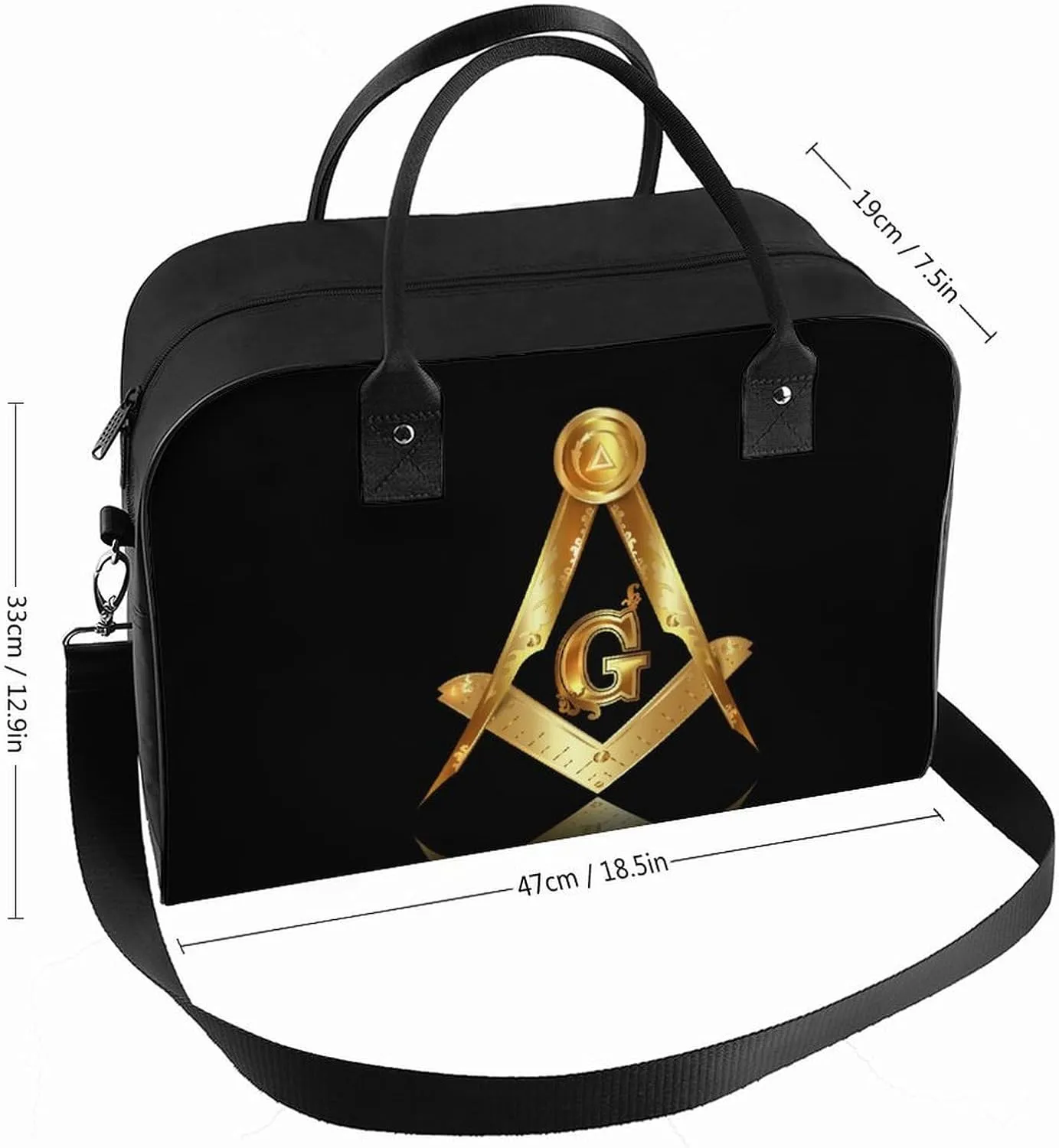 Men's Large Carry On Bag, Travel Bag Fashion Duffel Bag, Portable Weekend Overnight Hand Bag, Airplane Portable Bag Compatible with Gold Freemason Freemasonry Masonic