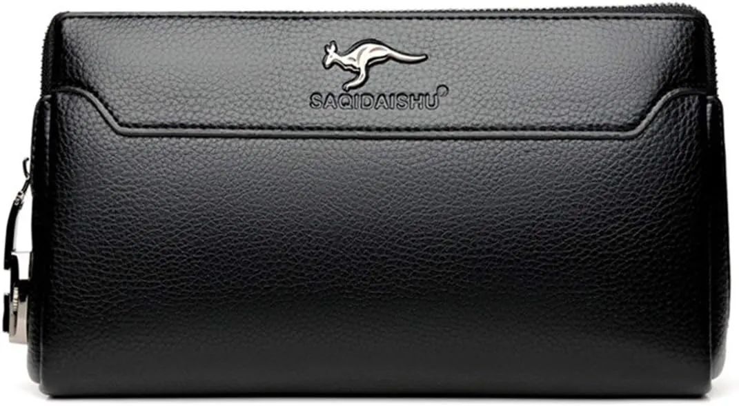Mens Leather Zipper Clutch Wallet with Combination Lock Large Capacity Wristlet Clutch Bag