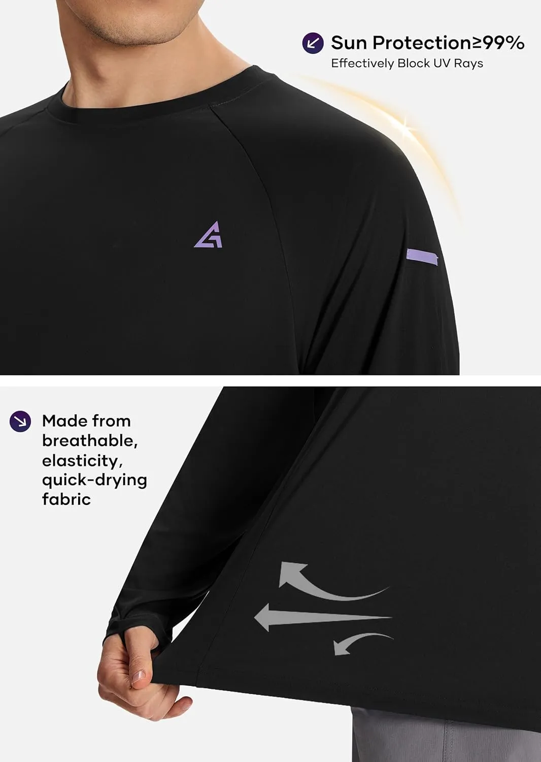 Men’s Sun Protection Shirts UPF 50  Long Sleeve UV Shirt Rash Guard for Men Quick Dry Swim Fishing Beach Athletic