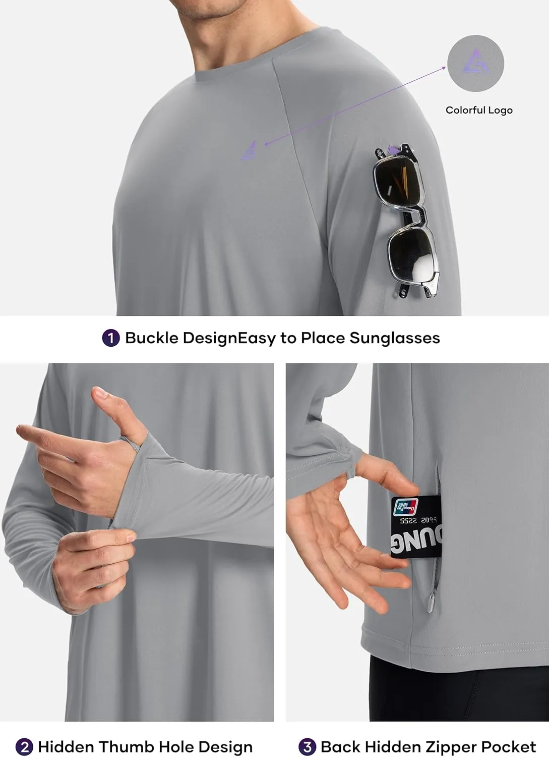 Men’s Sun Protection Shirts UPF 50  Long Sleeve UV Shirt Rash Guard for Men Quick Dry Swim Fishing Beach Athletic