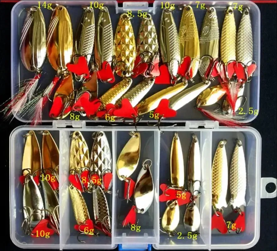 Metal jig spoon fishing lure set - 10/20/25/35pcs wobblers kit - pike spoon bait fishing tackle