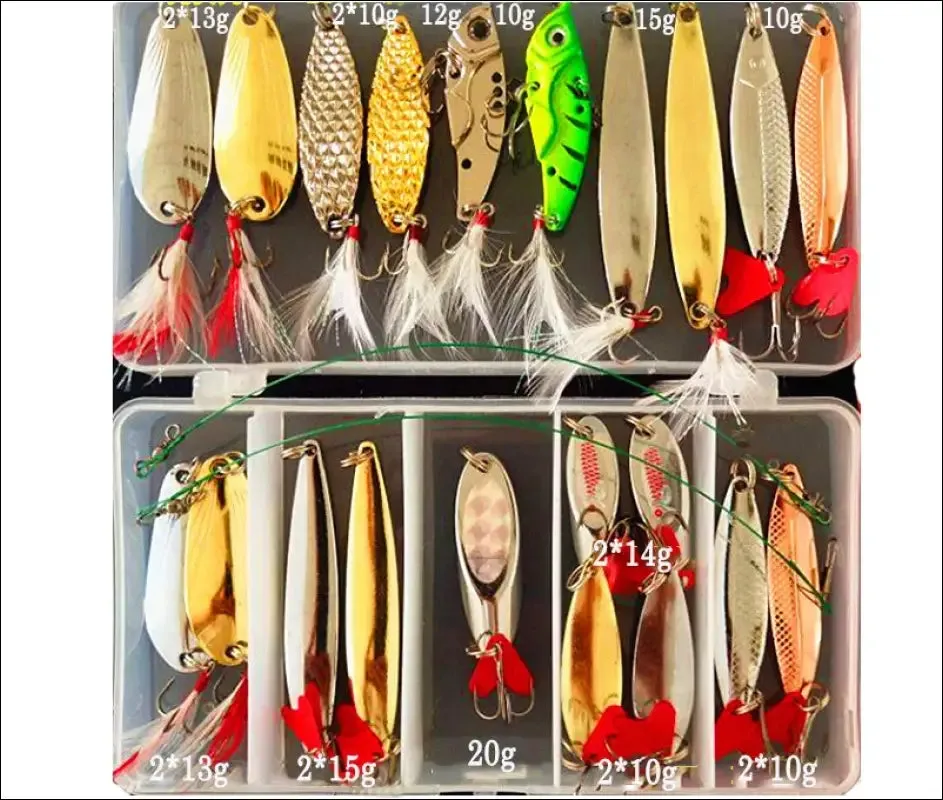 Metal jig spoon fishing lure set - 10/20/25/35pcs wobblers kit - pike spoon bait fishing tackle