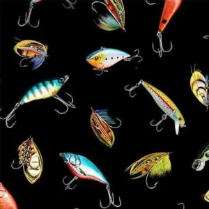 Michael Miller Girls Gone Fishing DCX11942 Black Bait & Tackle Fabric