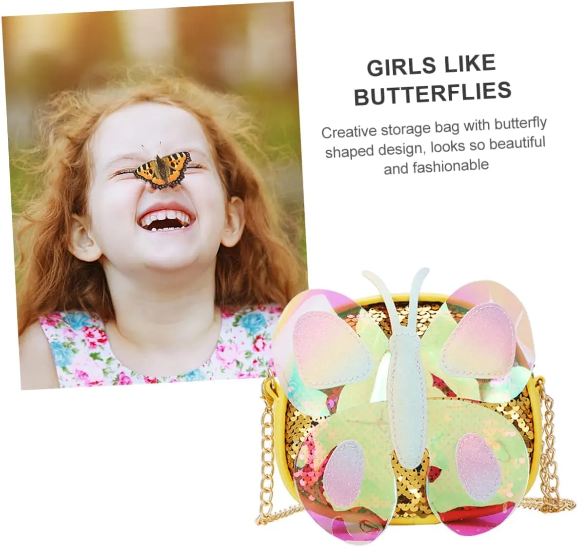 Mikinona 1pc Children's Butterfly Messenger Bag flip sequin purse coin purse for kids crossbody handbag hologram