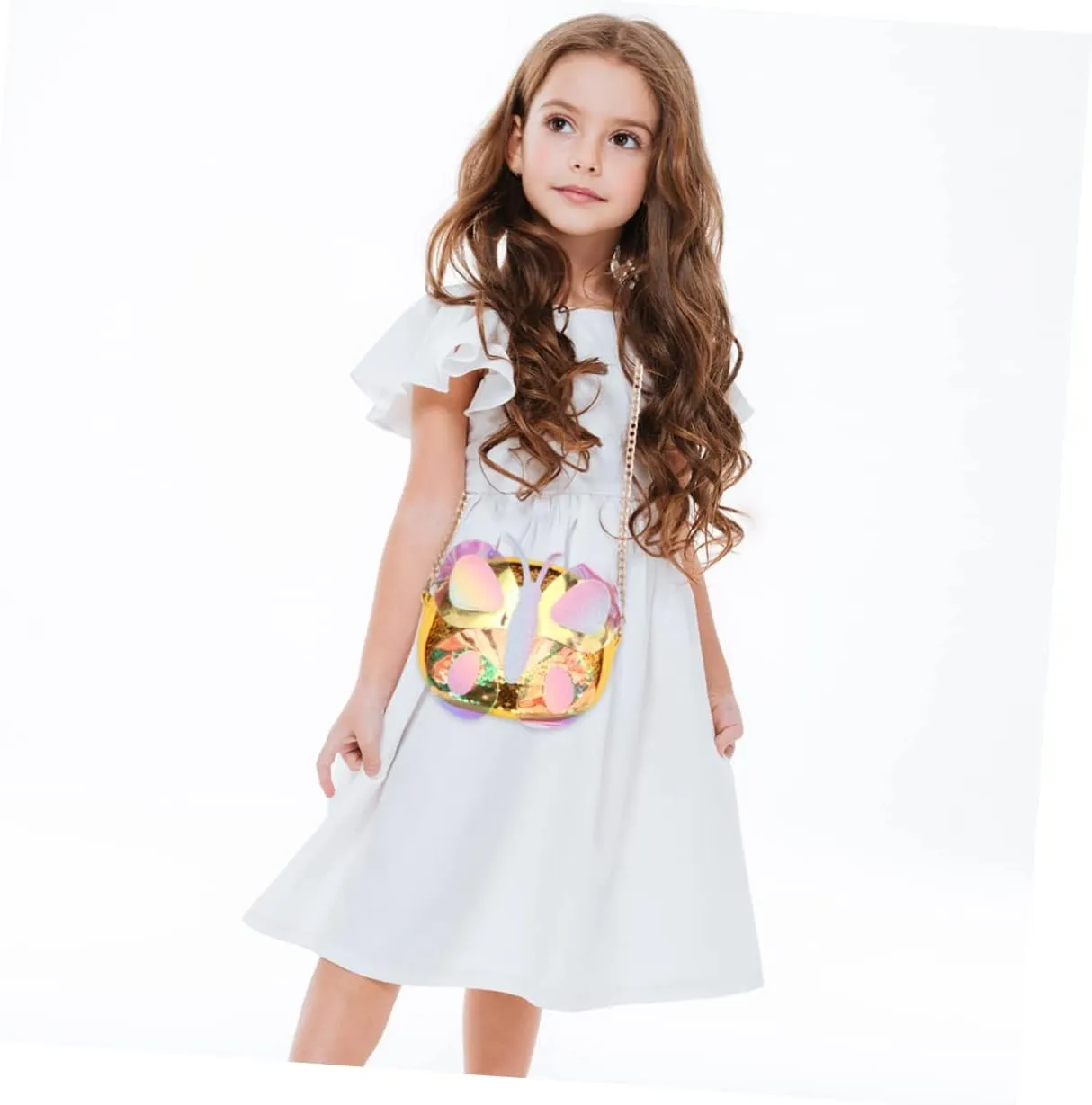 Mikinona 1pc Children's Butterfly Messenger Bag flip sequin purse coin purse for kids crossbody handbag hologram
