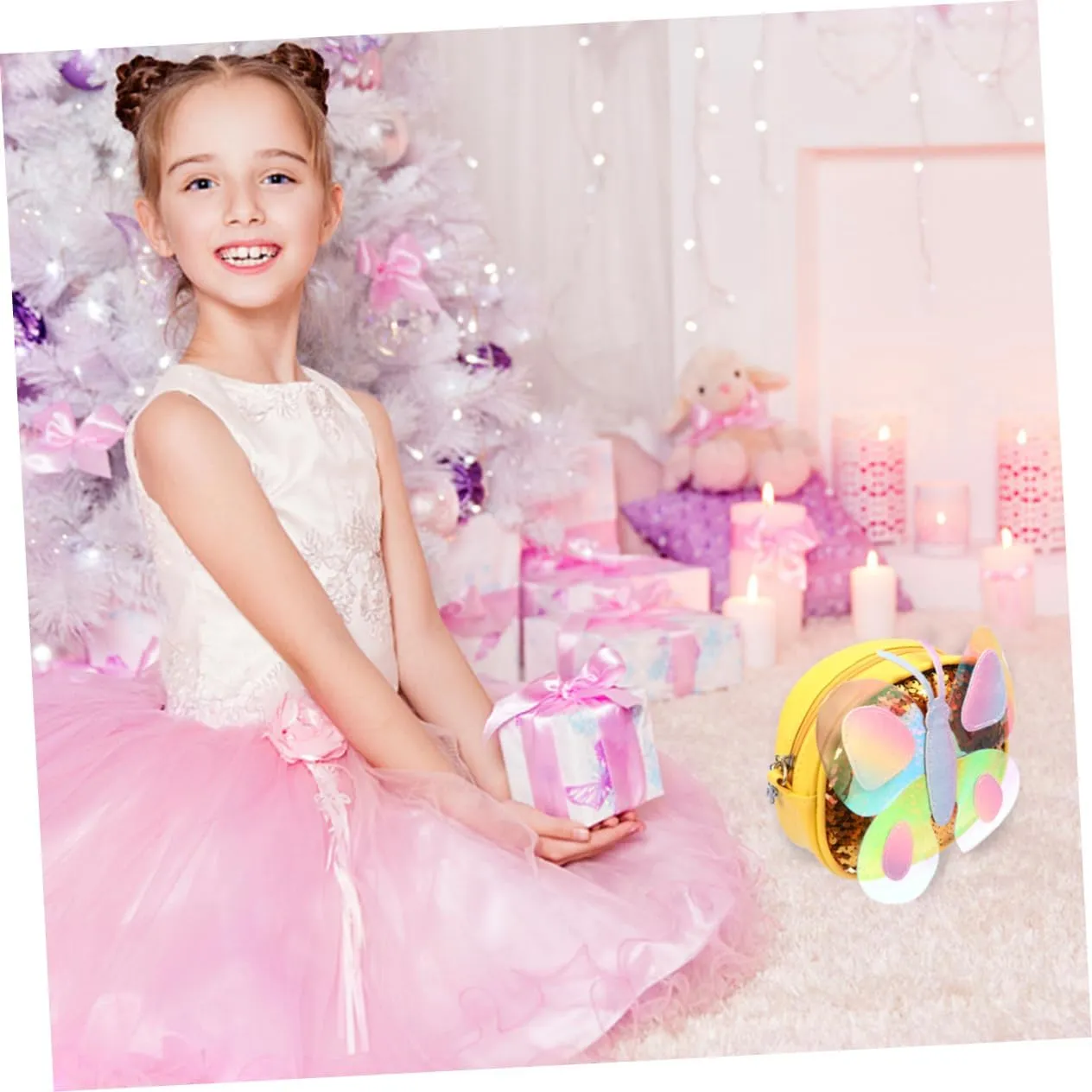 Mikinona 1pc Children's Butterfly Messenger Bag flip sequin purse coin purse for kids crossbody handbag hologram