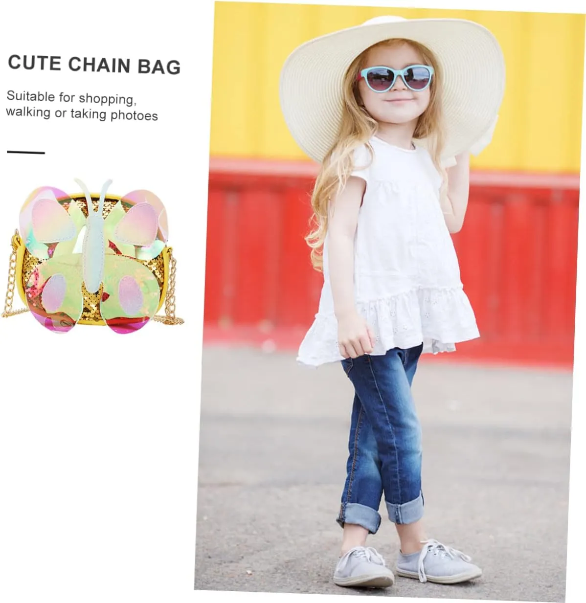 Mikinona 1pc Children's Butterfly Messenger Bag flip sequin purse coin purse for kids crossbody handbag hologram