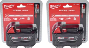 Milwaukee 48-11-1850R M18 18V 5Ah XC Extended Capacity Resistant Battery 2 Pack, (48-11-1850Rx2)