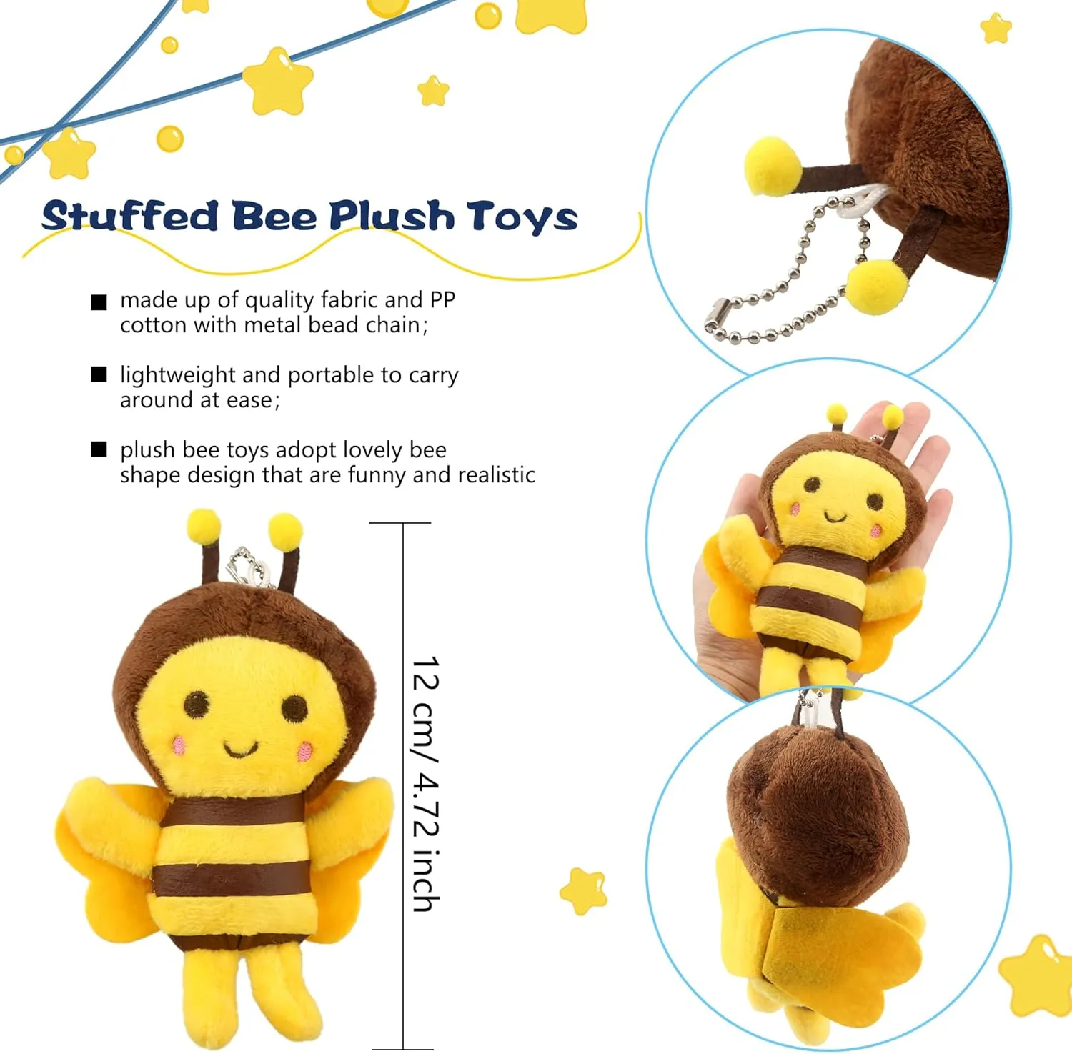 Mini Bee Stuffed Animal Toys Plush Bee Plush Honeybee Keychain for Room Decor Birthday Baby Shower Animal Party Favors