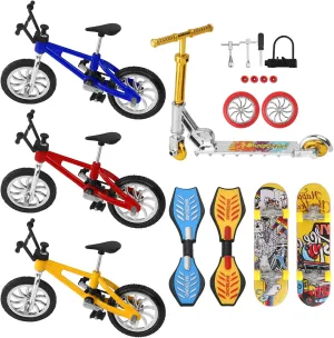 Mini Bike Finger Bike Finger Skateboard Set,Excellent Functional Miniature Toys Mini Extreme Sports Finger Bicycle Skateboard Cool Boy Toy Creative Game Toy Set Collections Cake Decoration (8PCS)