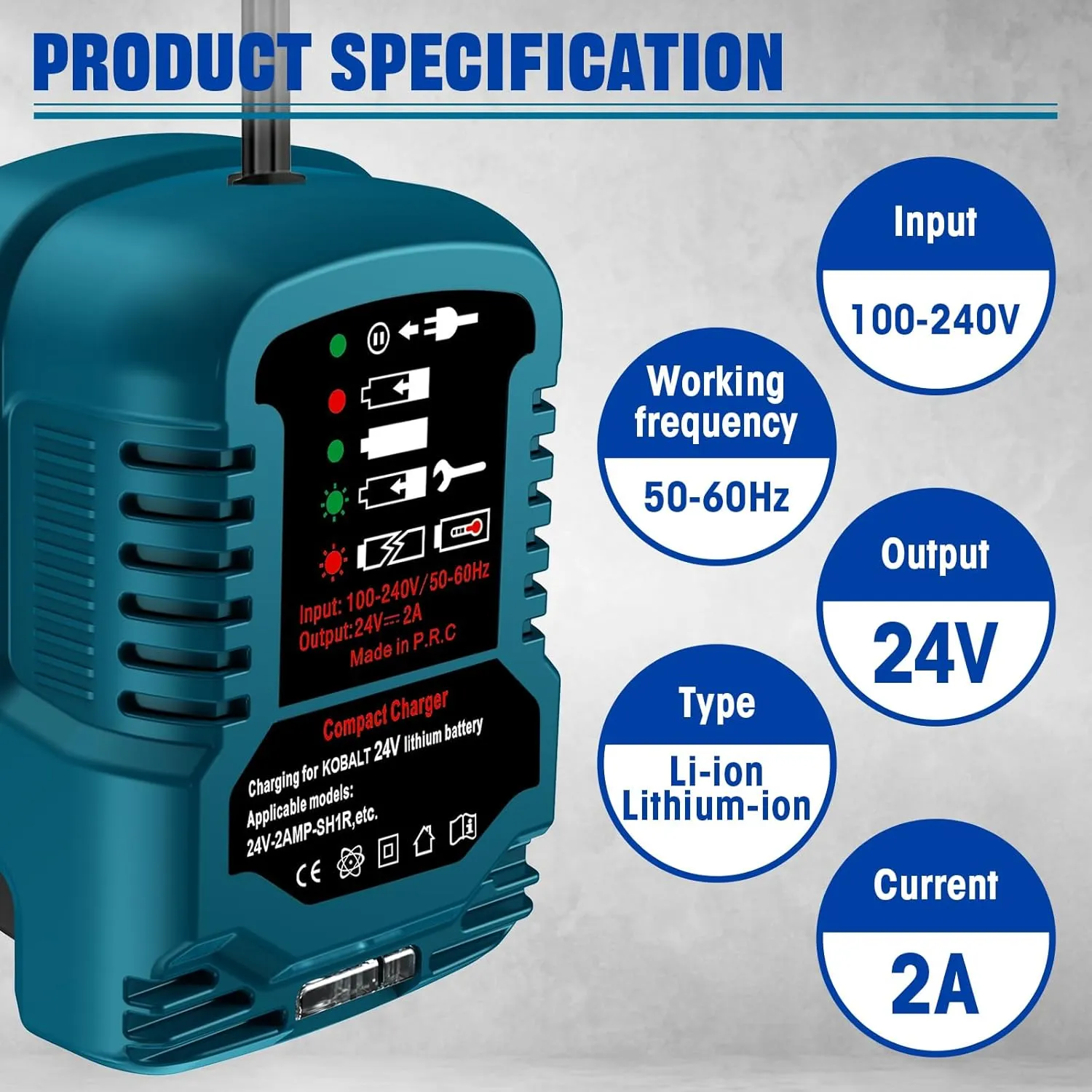 Mini Charger for Kobalt 24V Battery KB624-03, KB524-03, KB424-03, KB224-03, KB124-03, 0673802, 1051230 Power Tool Battery Charger with LED Indicator