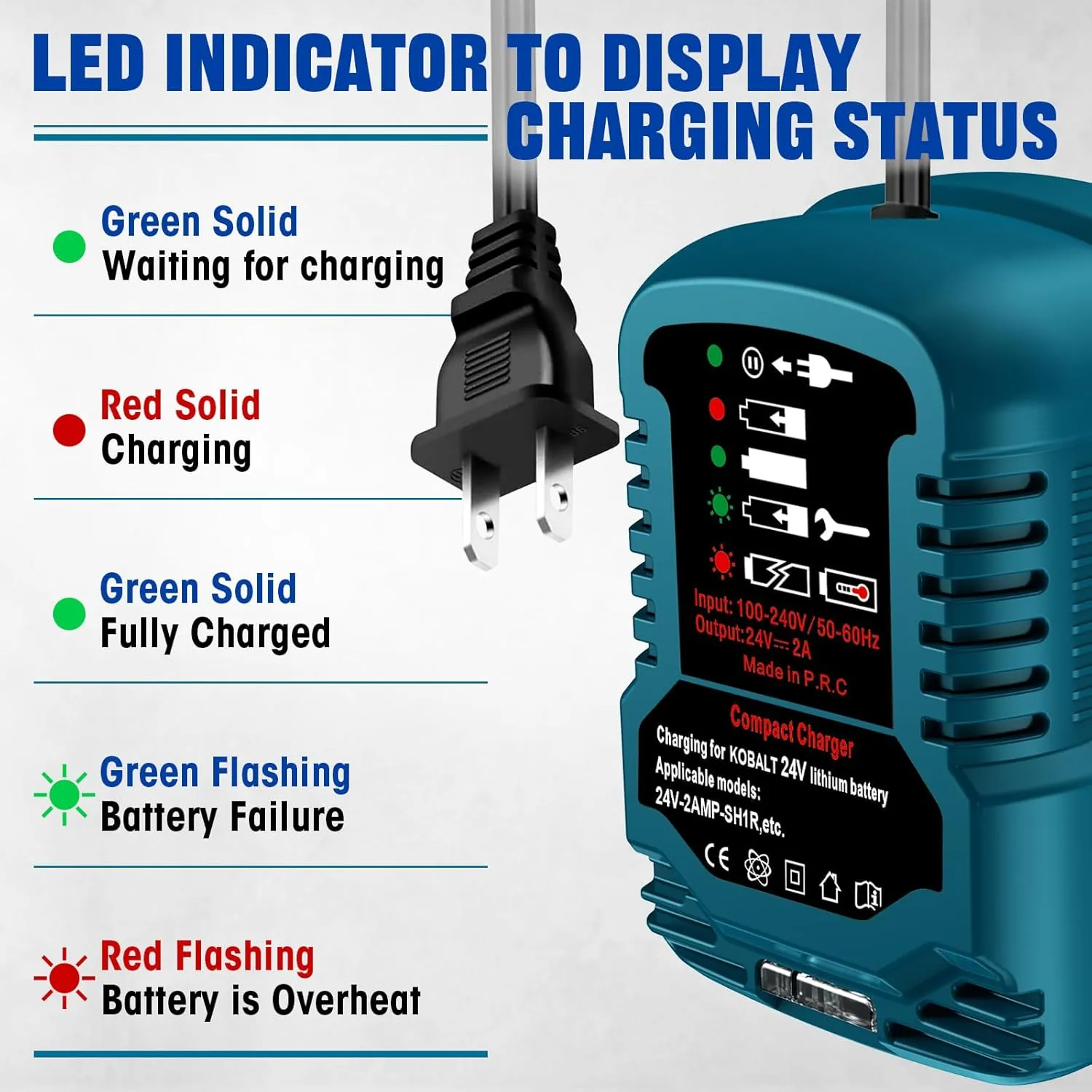 Mini Charger for Kobalt 24V Battery KB624-03, KB524-03, KB424-03, KB224-03, KB124-03, 0673802, 1051230 Power Tool Battery Charger with LED Indicator