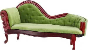 Mini Dollhouse Sofa 1/12 Scale Vintage Green Wooden Sofa Dollhouse Furniture Accessories European Style Furniture Ornaments for Girls