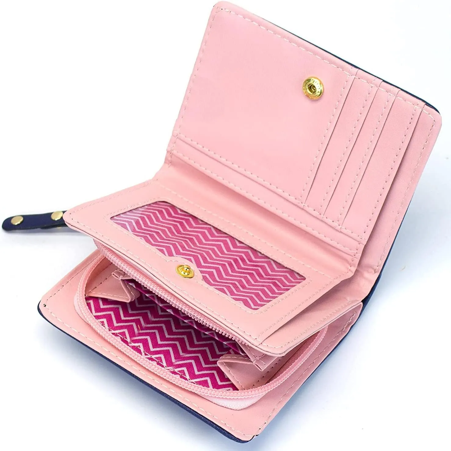Mini Faux Leather Bifold Cute 3 Cat Zipper Clutch Wallet Handbag for Women Girls