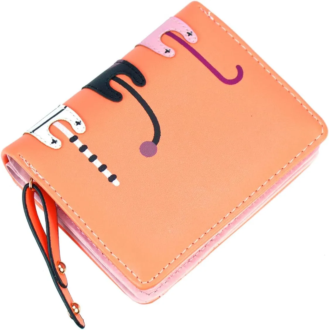 Mini Faux Leather Bifold Cute 3 Cat Zipper Clutch Wallet Handbag for Women Girls