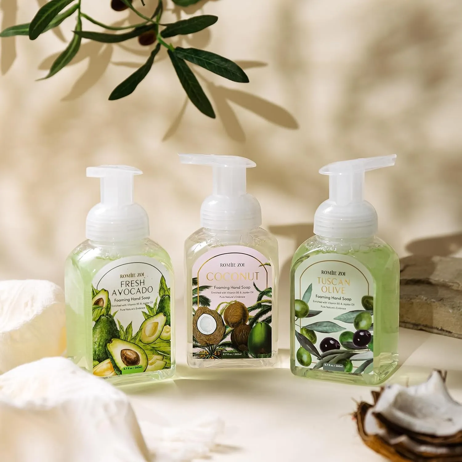 Mini Foaming Hand Soap - Pack of 3 - Avocado, Tuscan Olive, Coconut - 260 ML/ 8.7 FL. OZ Each