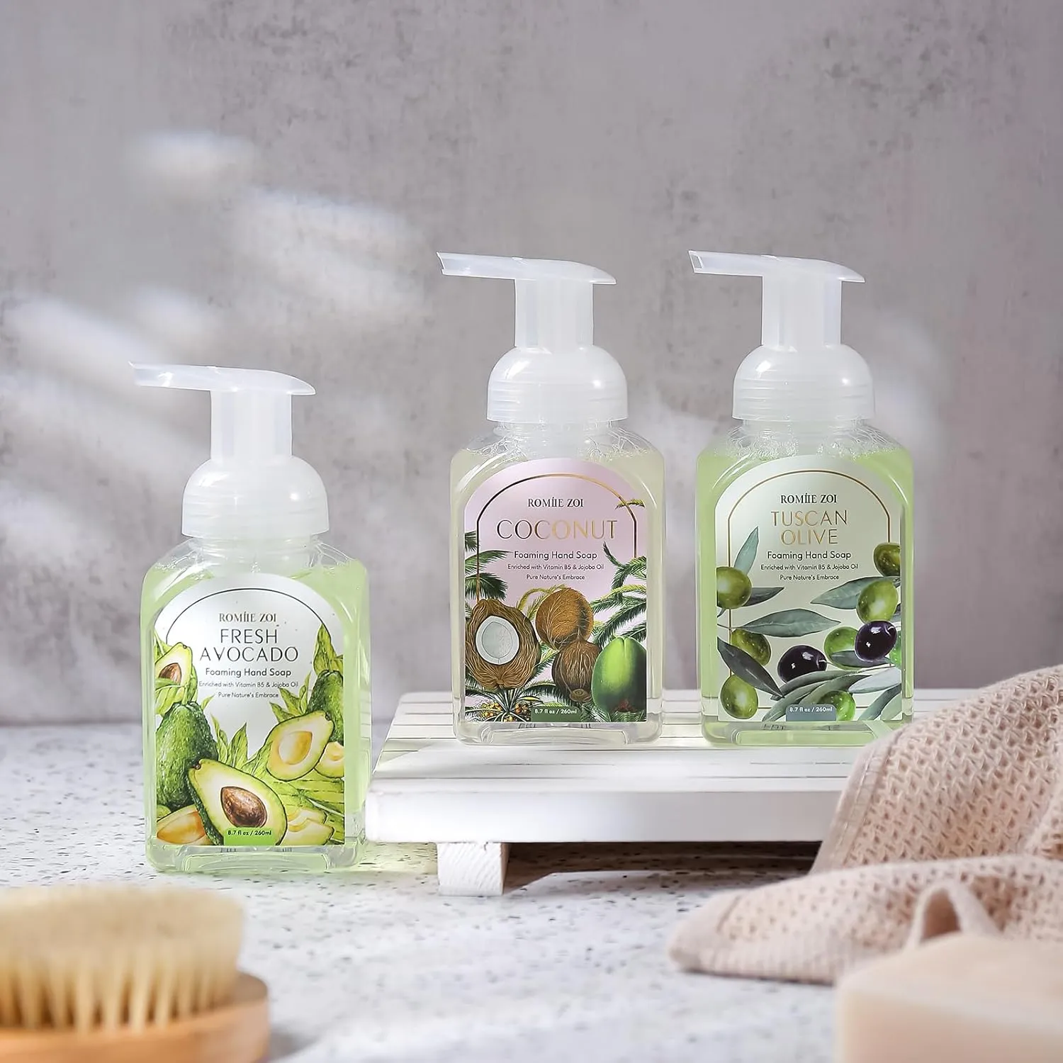 Mini Foaming Hand Soap - Pack of 3 - Avocado, Tuscan Olive, Coconut - 260 ML/ 8.7 FL. OZ Each