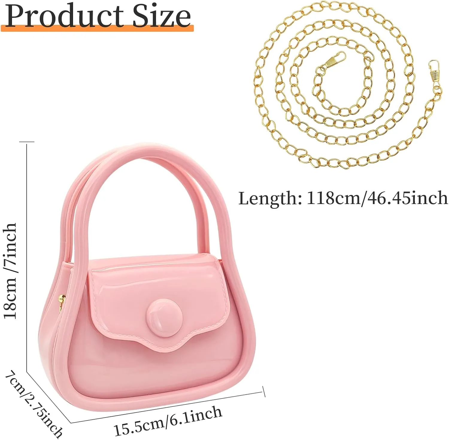 Mini Jelly Purse, Waterproof PVC Shoulder Bag Mini Crossbody Bag for Women, Small Crossbody Purse with Handle and Detachable Chains Strap for Keys, Headphones, Lipstick (Pink)