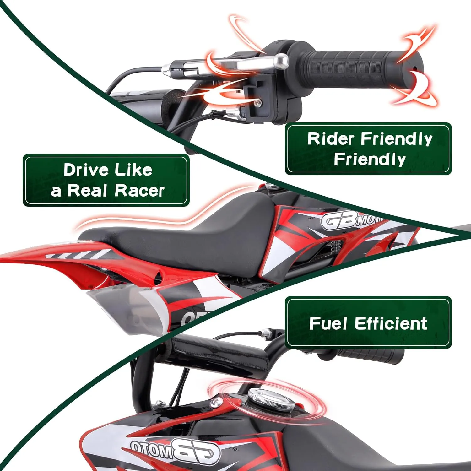 Mini Kid Dirt Bike, DB001 Model 49 CC 2-Stroke Gas Bike with Off-Rode Tire, Suspensions, Disc Brakes, Max Load 160Lbs, Up to 20Mph, EPA Approved (Red)
