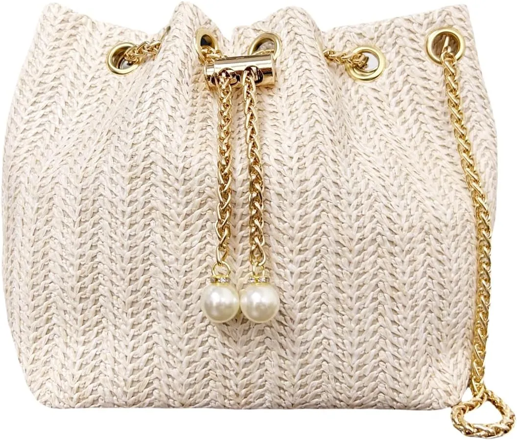 Mini Straw Bucket Bag for Women, Small Woven Crossbody Purse Cute Boho Shoulder Handbag Spring Summer Trendy