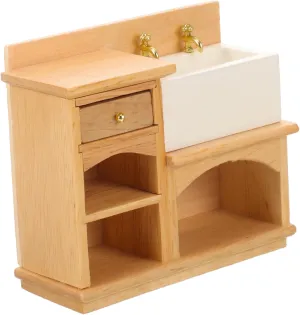 Miniature Kitchen Set for Dollhouse Mini Sink Cabinet Wood Miniature Toy Decorative Mini House Home Decor Accessory